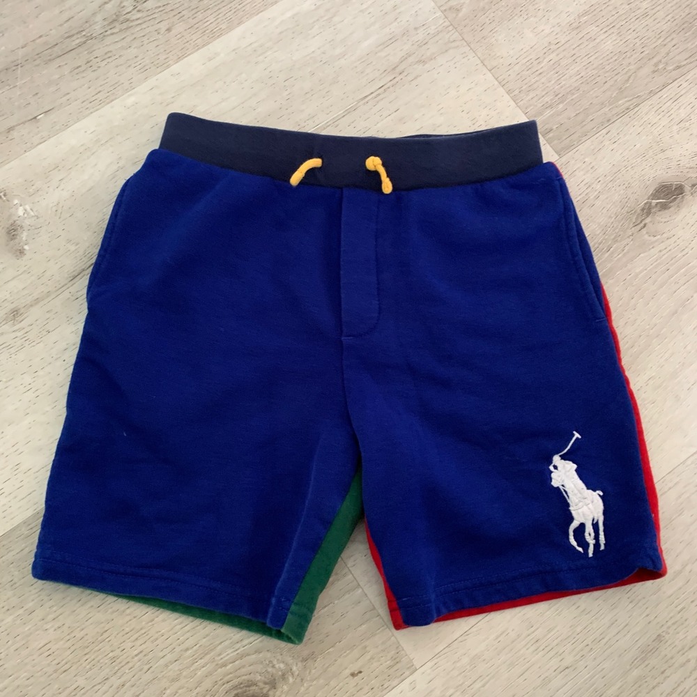Polo Ralph Lauren Kids Colorblock Big Pony Fleece Shorts Blue Red Green Size 7